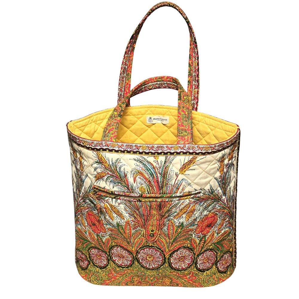 Women's Mark Cross Large‎ Quilted Cotton Tote Bag Paisley Botanical Print
